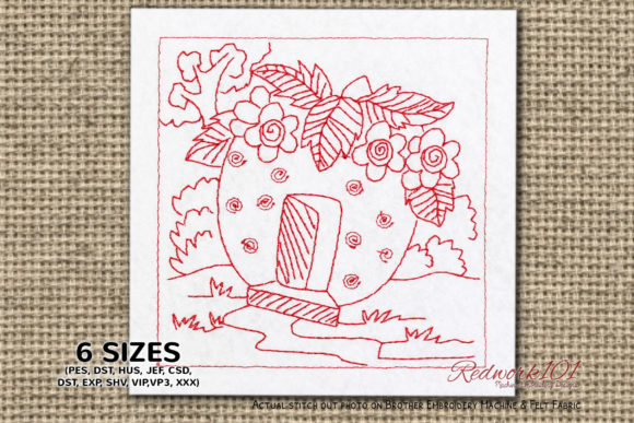 Fairytale Strawberry House Redwork