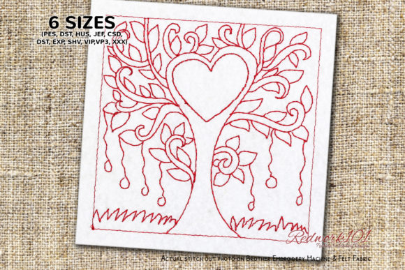 Love Tree Amazing Redwork